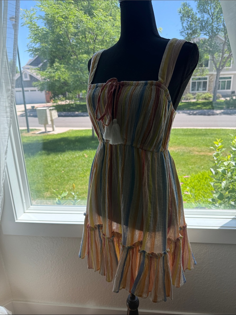Ramy Brook Multicolor Striped Summer Sundress with Tassel Tie